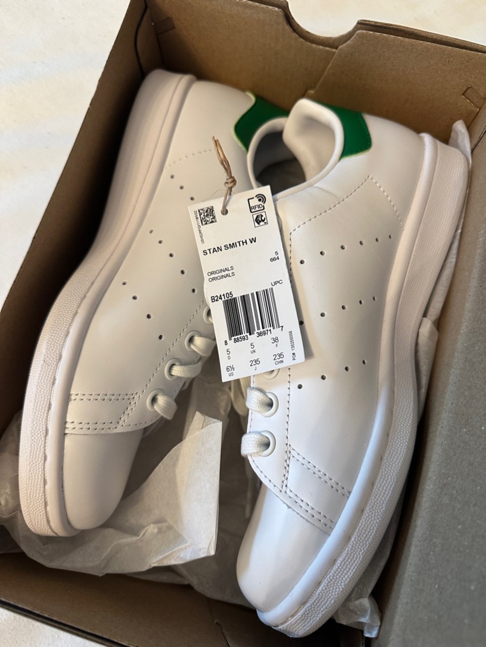 adidas White Leather Sneakers with Green Heel Tab